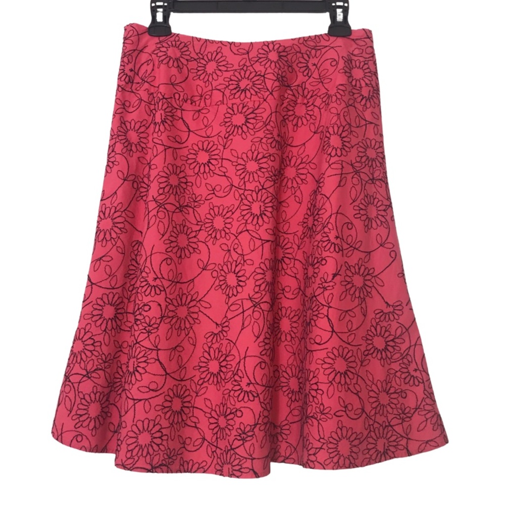 Autograph Y2K Coral Black Skirt Floral Embroidered A Line Knee Length Drop Waist